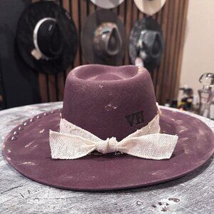 The Delillah - Dirty Plum Distressed Felt Hat with Grommet Studs - Medium